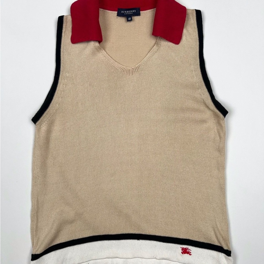 Burberry Cream and Red V-Neck Sweater